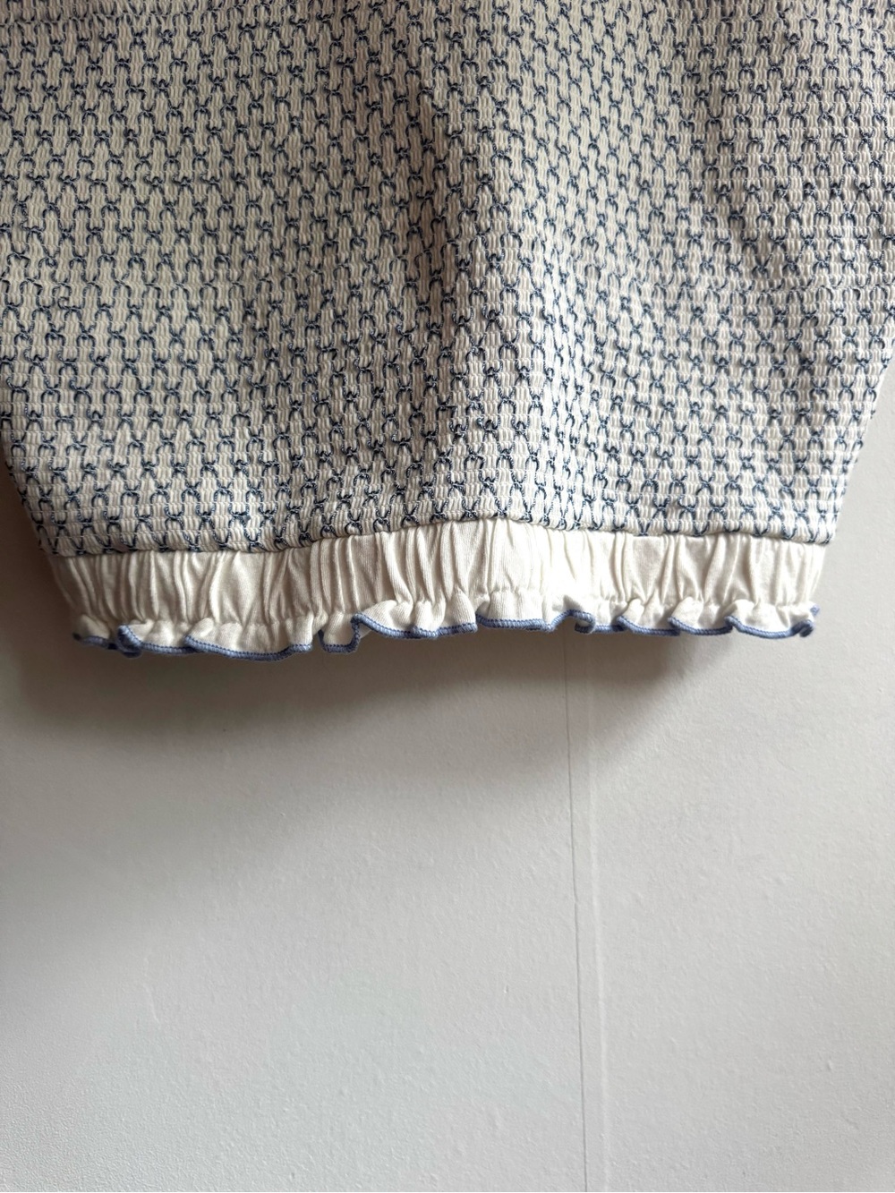 Anthropologie Smocked White and Blue Cropped Tank Top - Picture 5 of 8